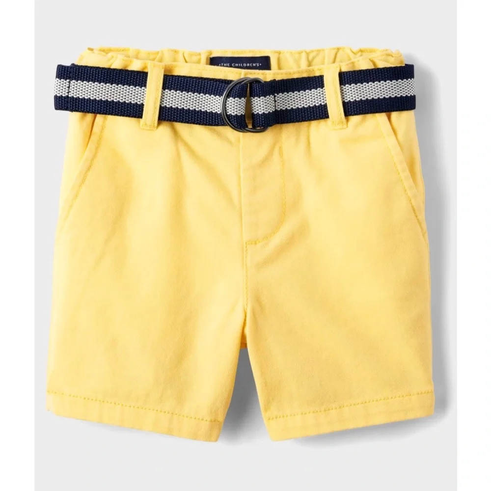 The Children's Place Yellow 100% Cotton Shorts with Navy Belt Sun Valley Size 2T